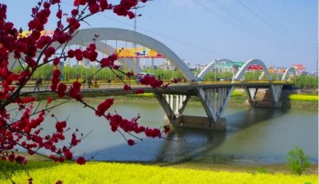 这座彩虹桥建于1995年,位于漯河市泰山路,跨越沙河两岸,是漯河市