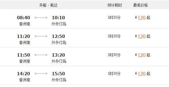 珠海外伶仃岛船票时刻表